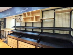 Metalen houten plank winkel display plank Achterpaneel Houten frame supermarkt display plank