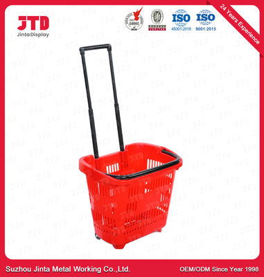 60L plastic Rolling het Winkelen Mand HDPP het Winkelen Mand op Wielen met Trekkrachthandvat