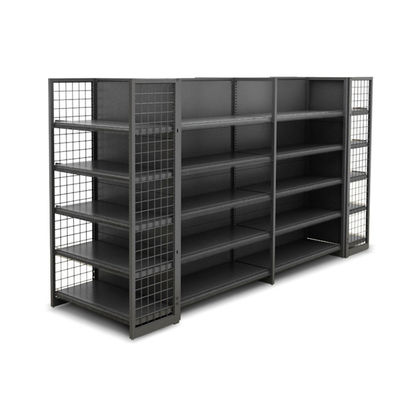 Dubbelzijdige Gondola Staaldraad Mesh Rack Metalen Display Shelves Voor Supermarkt