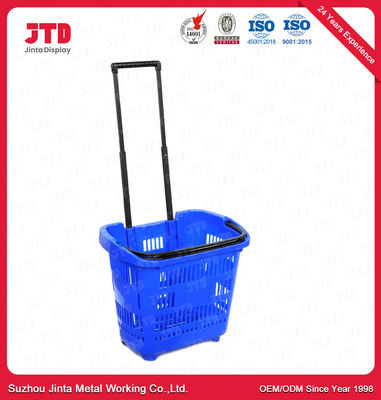 60L plastic Rolling het Winkelen Mand HDPP het Winkelen Mand op Wielen met Trekkrachthandvat