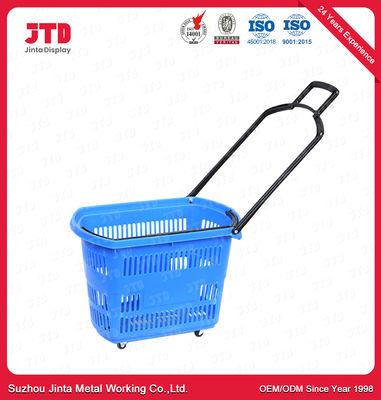 Blauwe Plastic het Winkelen de Supermarktmand van Karretjemanden 60L met Wielen